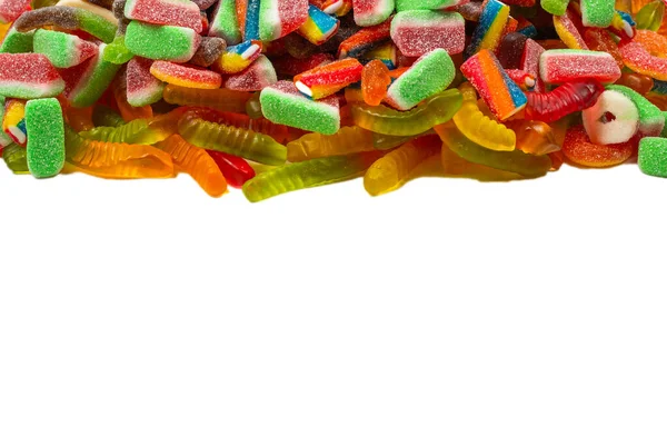 Assorted Tasty Gummy Candies Top View Jelly Sweets Background — Stock Photo, Image