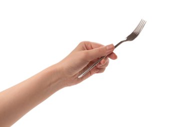 Beyaz arka planda elle izole edilmiş bir kadın..