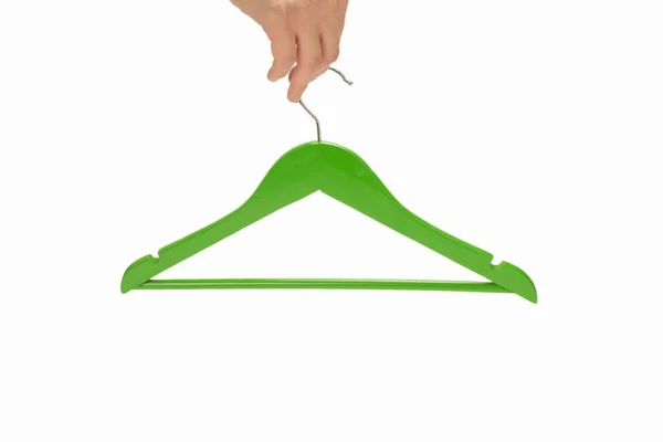 Green Hanger Woman Hand Isolated White Background — Stock Photo, Image