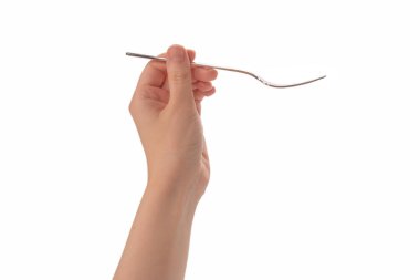 Beyaz arka planda elle izole edilmiş bir kadın..