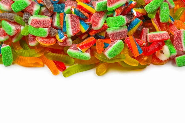 Assorted Tasty Gummy Candies Top View Jelly Sweets Background — Stock Photo, Image