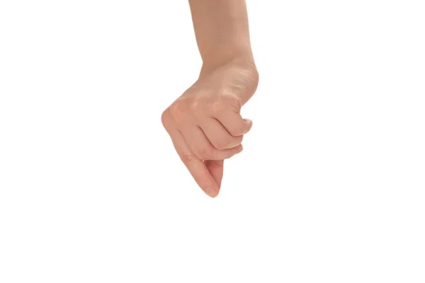 Mão Mulher Segurar Algo Isolado Branco — Fotografia de Stock