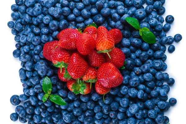 Blueberries Strawberries Background Top View — Stock Photo, Image