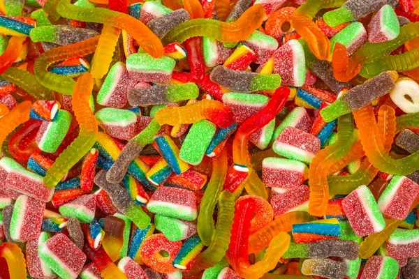 Verschiedene Leckere Gummibärchen Ansicht Von Oben Gelee Bonbons Hintergrund — Stockfoto