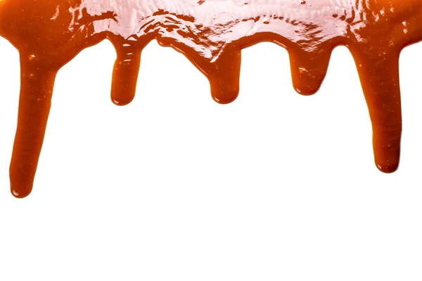 Background Flowing Caramel Sauce Isolated White Copy Space — Stock Photo, Image