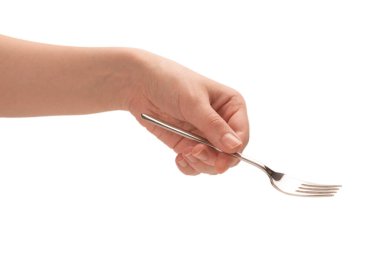 Beyaz arka planda elle izole edilmiş bir kadın..