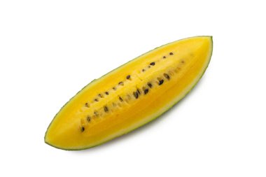 Beyaz arkaplanda izole edilmiş sarı karpuz. 