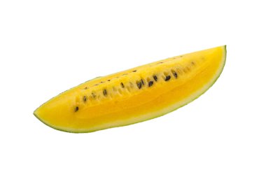 Beyaz arkaplanda izole edilmiş sarı karpuz. 