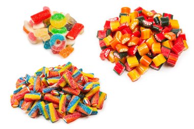 Renkli tüpler, jöleli şekerler. Üst görünüm.