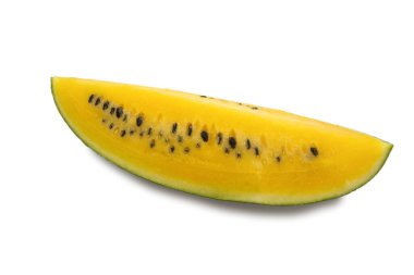 Beyaz arkaplanda izole edilmiş sarı karpuz. 