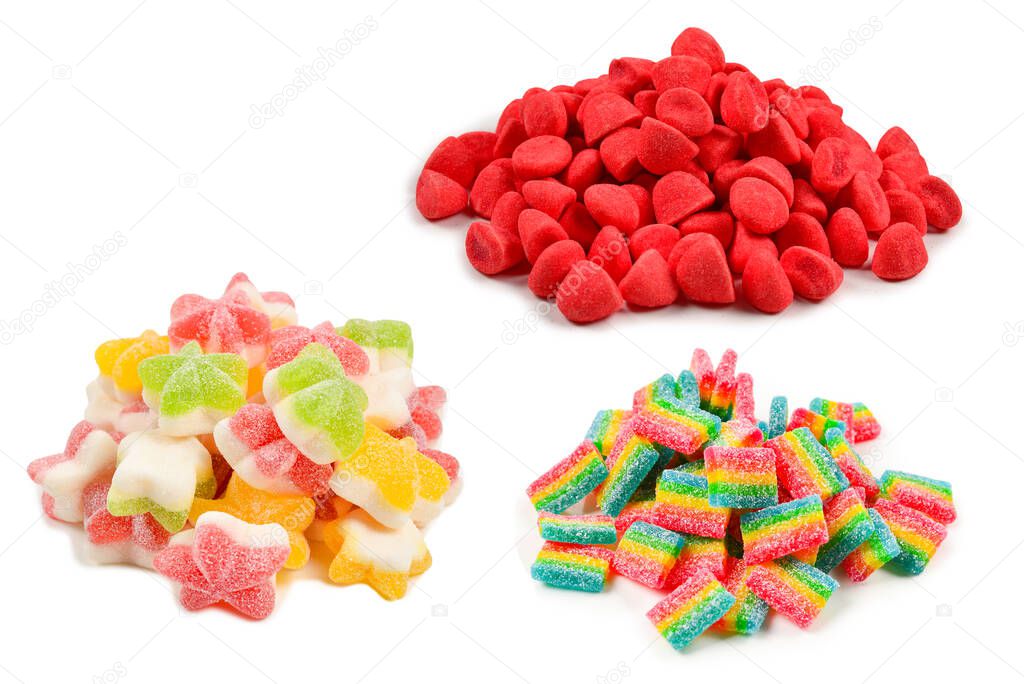 Juicy colorful jelly  stars sweets isolated on white. Gummy candies. 