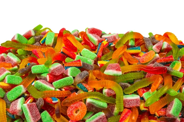 Verschiedene Leckere Gummibärchen Ansicht Von Oben Gelee Bonbons Hintergrund — Stockfoto