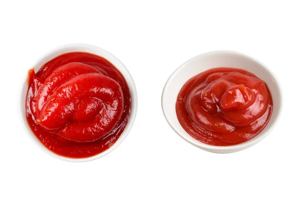 Ketchup Weißem Teller Auf Weißem Hintergrund — Stockfoto