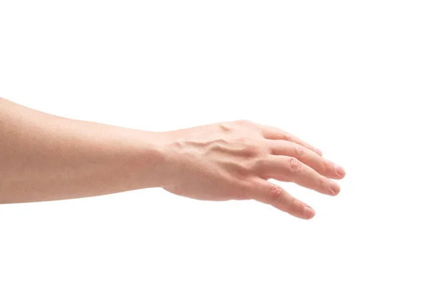 Άνθρωπος Χέρι Δείχνοντας Αγγίζοντας Απομονώνονται Λευκό Φόντο — Φωτογραφία Αρχείου