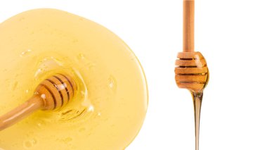 Beyaz arka planda ballı Dipper. Metin veya tasarım için boşluk. 