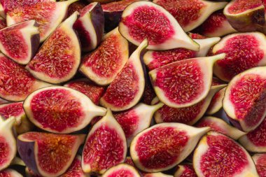 Lezzetli incir arka planı. Üst Manzara. Dilimler.  