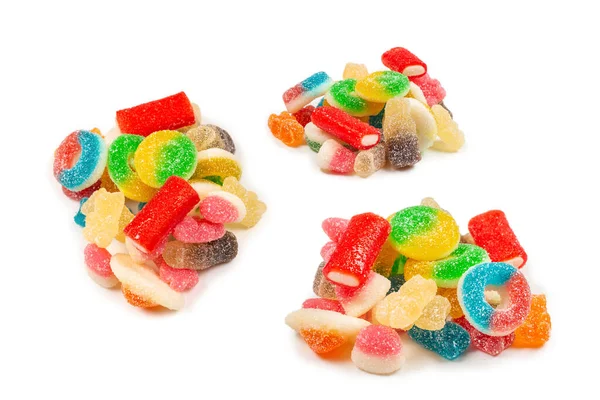 Verschiedene Gummibärchen Ansicht Von Oben Gelee Bonbons Isoliert Auf Weiß — Stockfoto