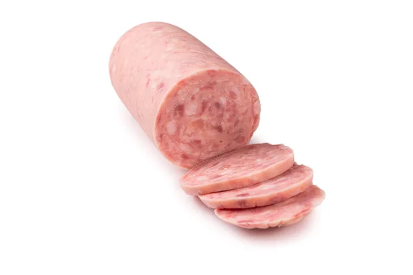 Boiled Sausage Isolated White Background Slices — Stock Photo, Image