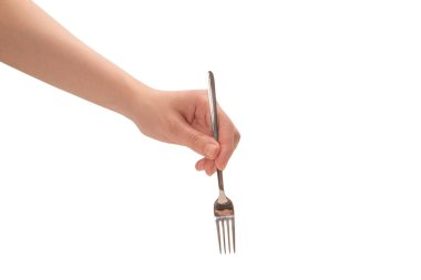 Beyaz arka planda elle izole edilmiş bir kadın..