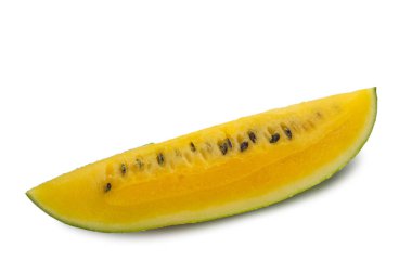 Beyaz arkaplanda izole edilmiş sarı karpuz. 