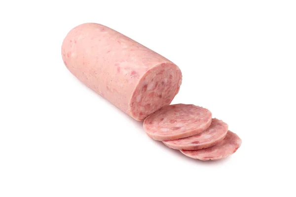 Boiled Sausage Isolated White Background Slices — Stock Photo, Image