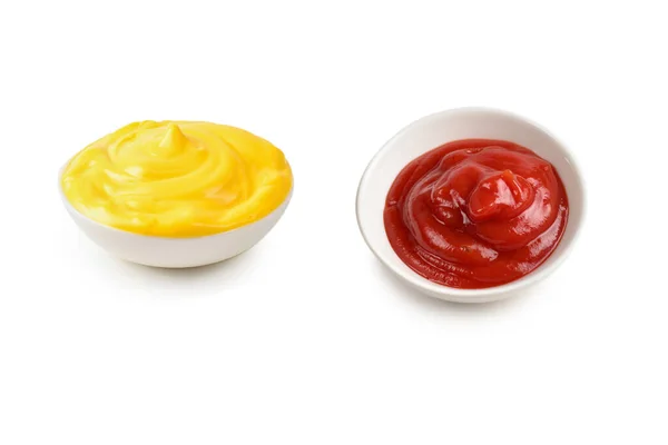 Ketchup Weißem Teller Auf Weißem Hintergrund — Stockfoto
