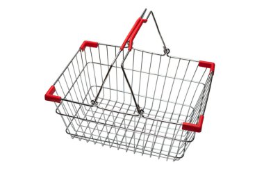 Boş alışveriş sepeti beyaz arkaplanda izole edildi. 