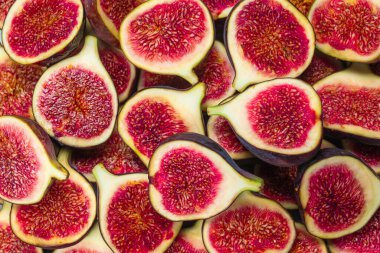 Lezzetli incir arka planı. Üst Manzara. Dilimler.  