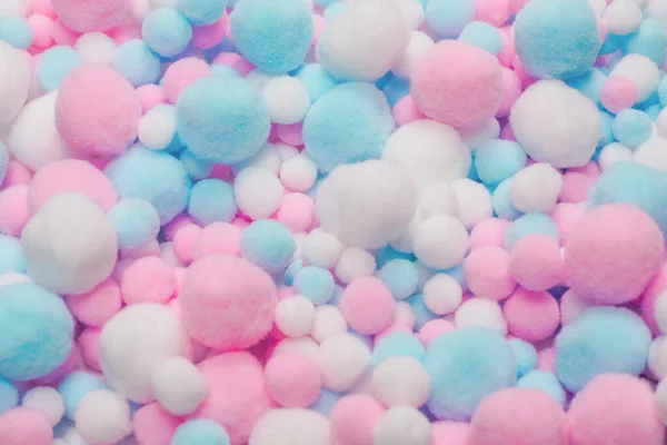 Άσπρο Ροζ Και Μπλε Μαλακό Pompons Φόντο — Φωτογραφία Αρχείου