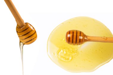 Kadın eli ballı Dipper. Metin veya tasarım için boşluk. 