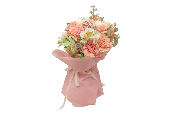 Bouquet Soft Pink Flowers Pink Wrapping Paper — Stock Photo, Image