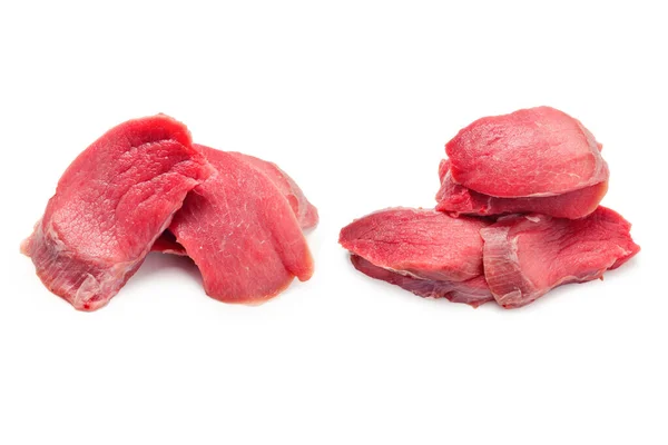 Kalfsvlees Stukken Rauw Geïsoleerd Witte Achtergrond — Stockfoto