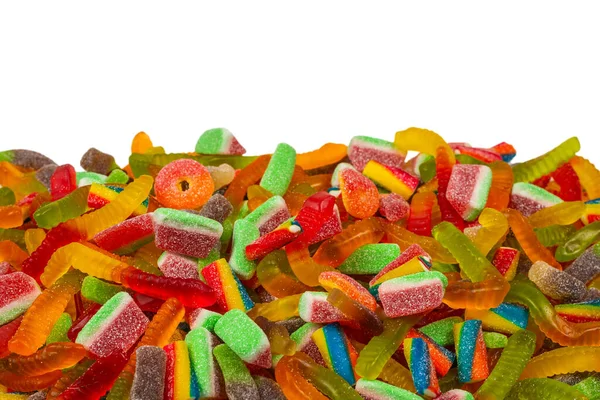 Różne Smakowite Gumowe Cukierki Widok Góry Galaretki Słodycze Tło — Zdjęcie stockowe