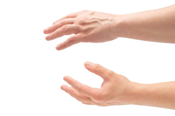 Man Hand Wijzen Aanraken Geïsoleerd Witte Achtergrond — Stockfoto