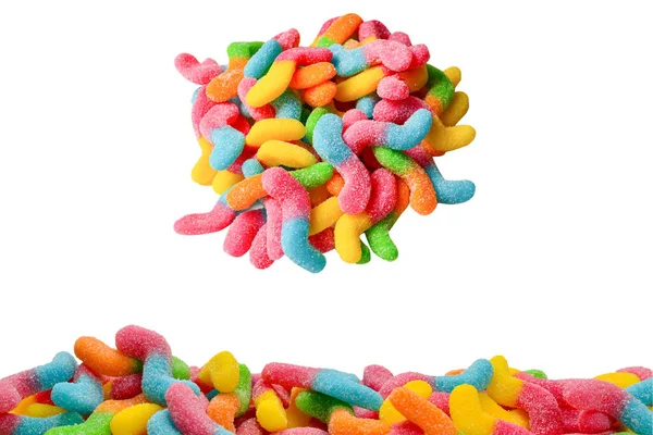 Sappige Kleurrijke Gelei Snoepjes Geïsoleerd Wit Gummiesnoepjes Slangen — Stockfoto