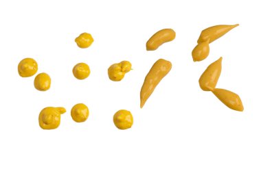 Sarı sos beyaz arka planda izole edilmiş. Üst görünüm. 