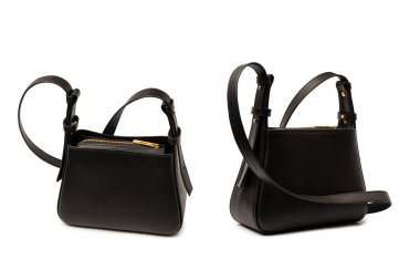 Beyaz arka planda izole edilmiş siyah deri haç ceset torbası.. 