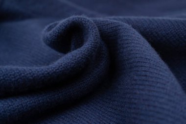 Arka plan olarak lacivert merino yün süveter dokusu. Üst görünüm. 