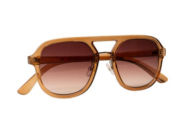 Beyaz arka planda izole edilmiş kahverengi kadın gözlükleri. 