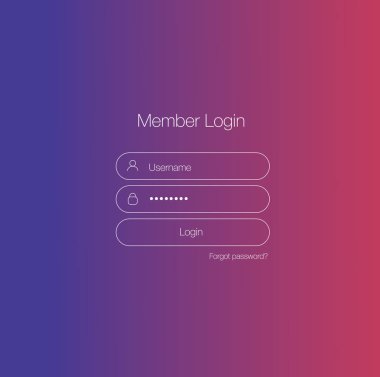 Oturum açma formu menü ile basit bir çizgi kutsal kişilerin resmi. Karanlık gradyan arka planı. Web tasarım için Web sitesi ögesi.