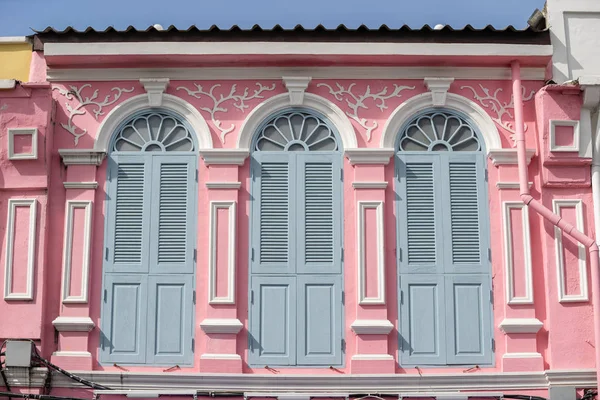 Bright Vintage Sino Portuguese Architecture Many Buildings Phuket Town Old — Stock Photo, Image