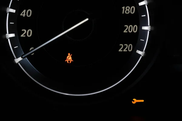 Bilens Instrumentpanel Visar Säkerhetsbälte Varningslampan Närbild — Stockfoto