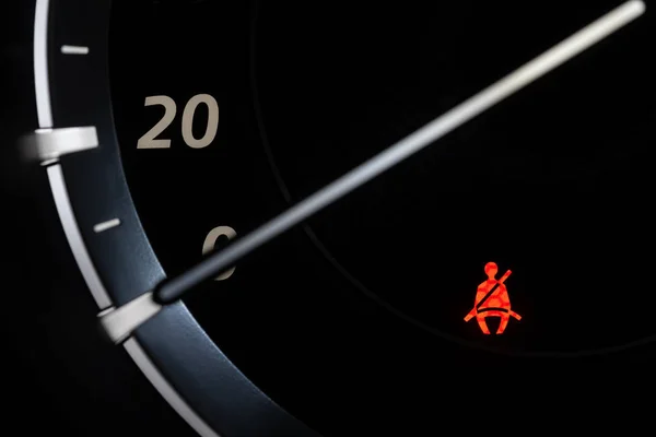 Car Dashboard Showing Seat Belt Warning Light Close — Stock Photo, Image