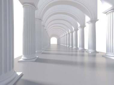 Uzun koridor iç. 3D render. illüstrasyon