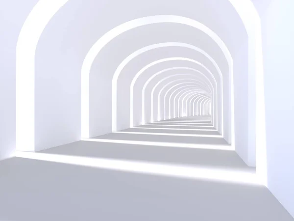 Longo corredor interior. Renderização 3D. Ilustração — Fotografia de Stock