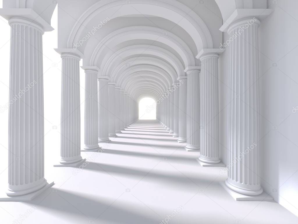 Long corridor interior. 3D Rendering. illustration