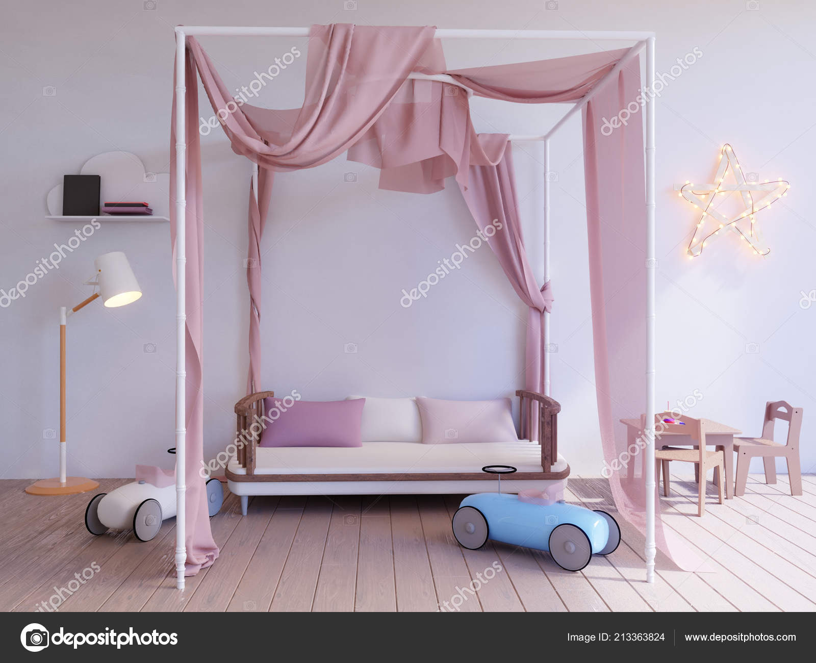 Children S Room With Light Bulbs 3d Illustration Stock