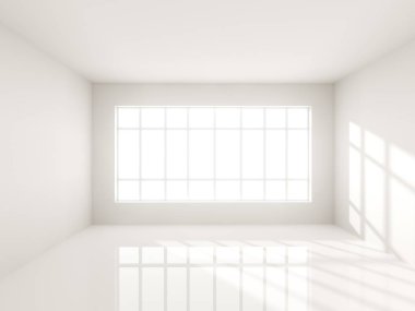 Parlak beton Oda boş posteri ile. Galeri, sergi, kavramı reklam. Alay etmek yukarıya, 3d çizim