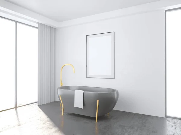 Bagno interno bianco con finestre panoramiche, vista tropicale. 3d rendering modello fino illustrazione — Foto Stock