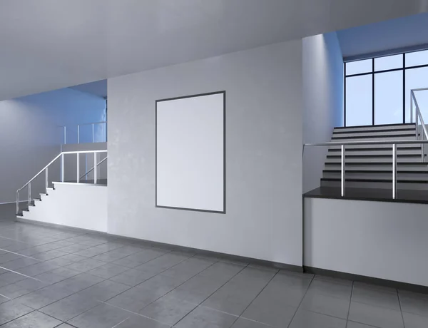 Modern school corridor interior with empty poster on wall. Mock up, 3D Rendering illustration